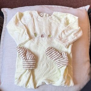 Cozy Cream Baby Onesie with Striped Booties fleeced pajama